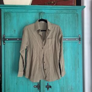 Olive Green Linen Button-Up Shirt